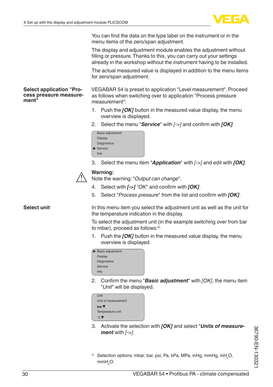 VEGA VEGABAR 54 Profibus PA - climate compensated User Manual | Page 30 / 72