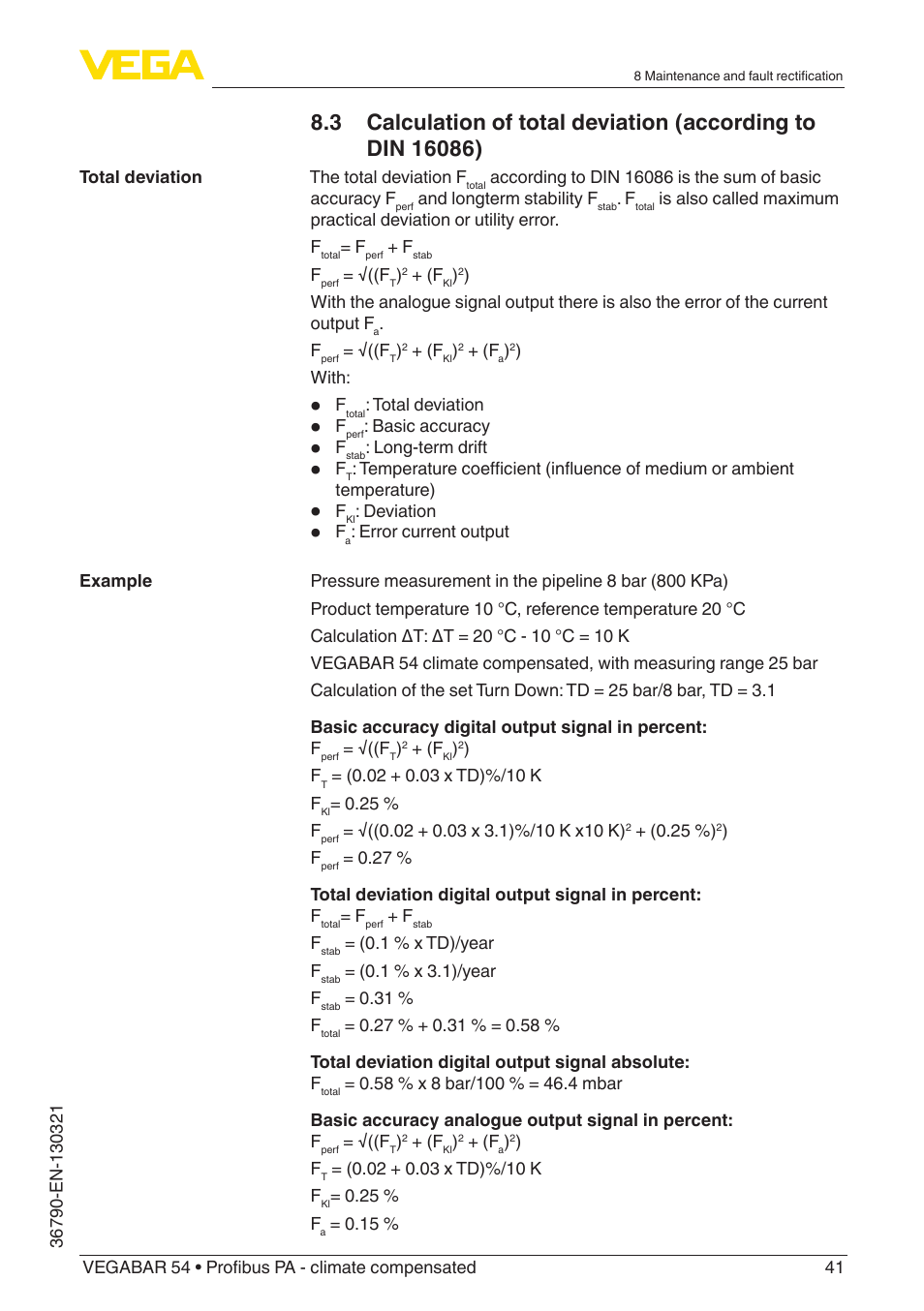 VEGA VEGABAR 54 Profibus PA - climate compensated User Manual | Page 41 / 72