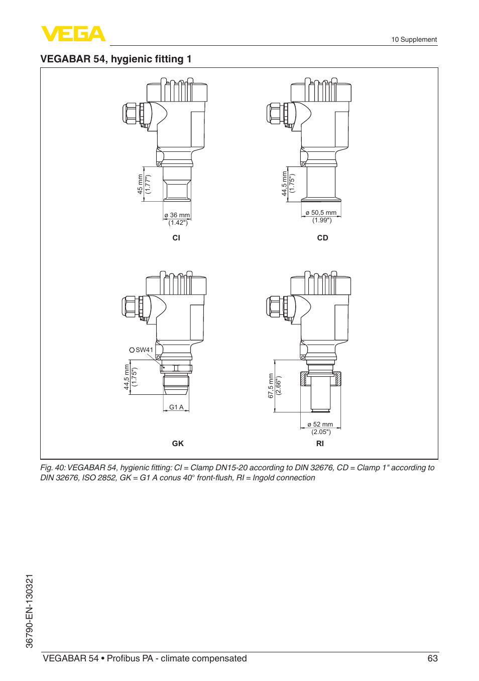 Vegabar 54, hygienic fitting 1 | VEGA VEGABAR 54 Profibus PA - climate compensated User Manual | Page 63 / 72