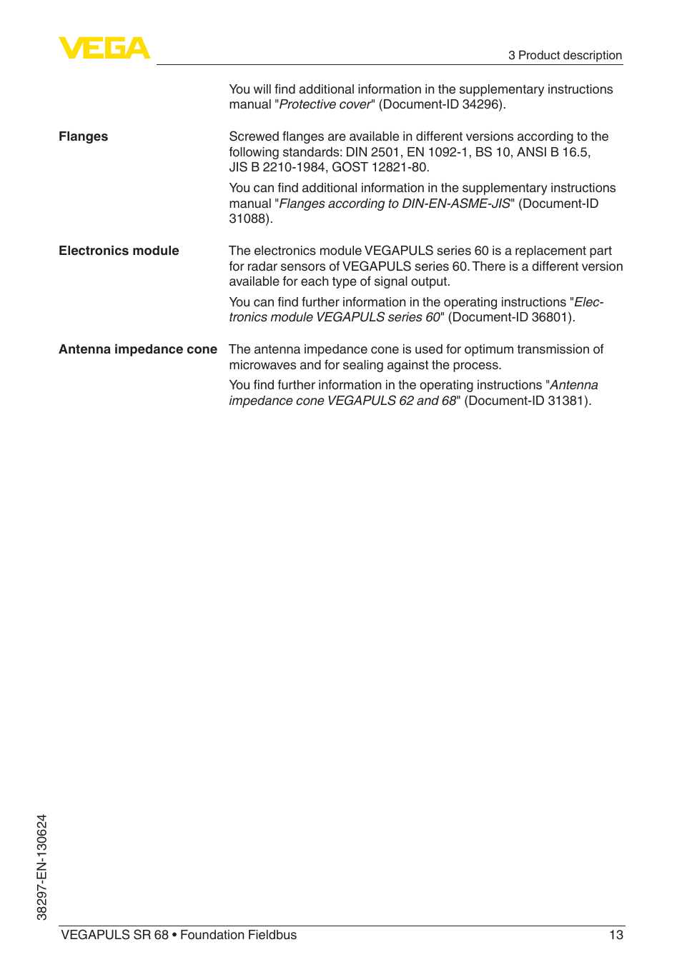 VEGA VEGAPULS SR 68 Foundation Fieldbus User Manual | Page 13 / 96