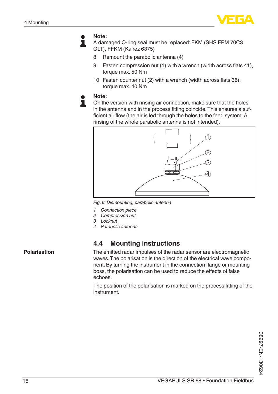 4 mounting instructions | VEGA VEGAPULS SR 68 Foundation Fieldbus User Manual | Page 16 / 96
