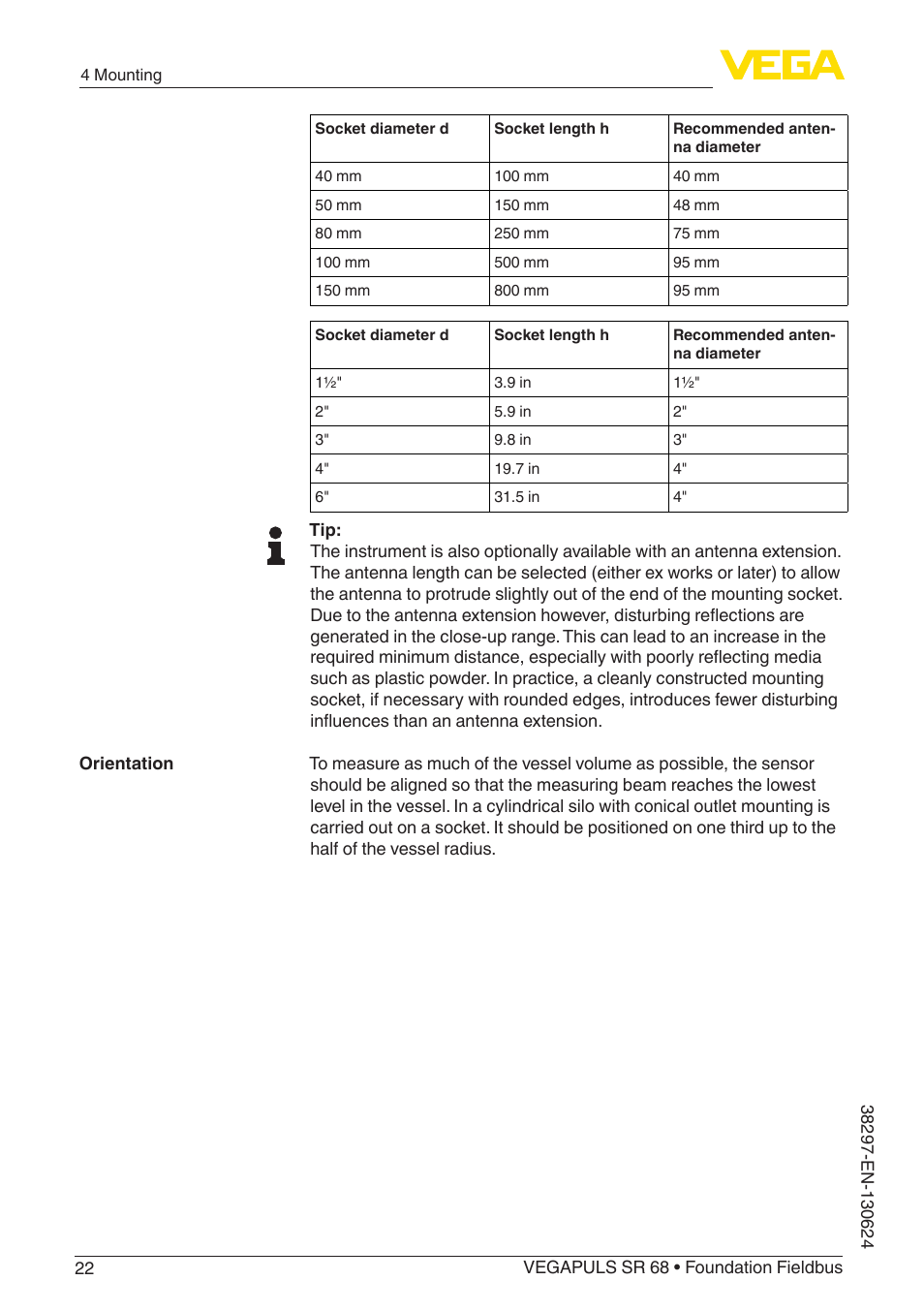 VEGA VEGAPULS SR 68 Foundation Fieldbus User Manual | Page 22 / 96