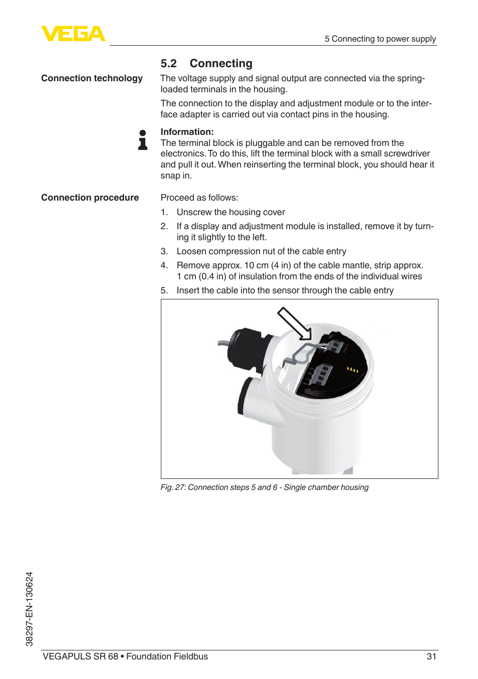 2 connecting | VEGA VEGAPULS SR 68 Foundation Fieldbus User Manual | Page 31 / 96