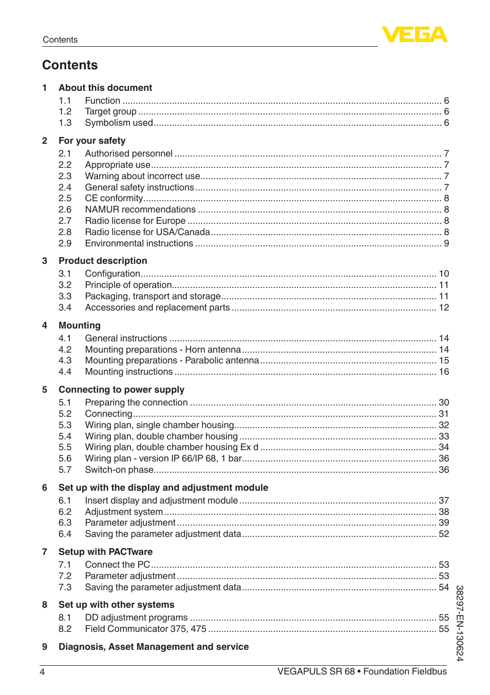 VEGA VEGAPULS SR 68 Foundation Fieldbus User Manual | Page 4 / 96