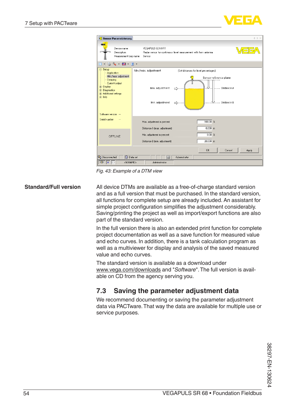 3 saving the parameter adjustment data | VEGA VEGAPULS SR 68 Foundation Fieldbus User Manual | Page 54 / 96