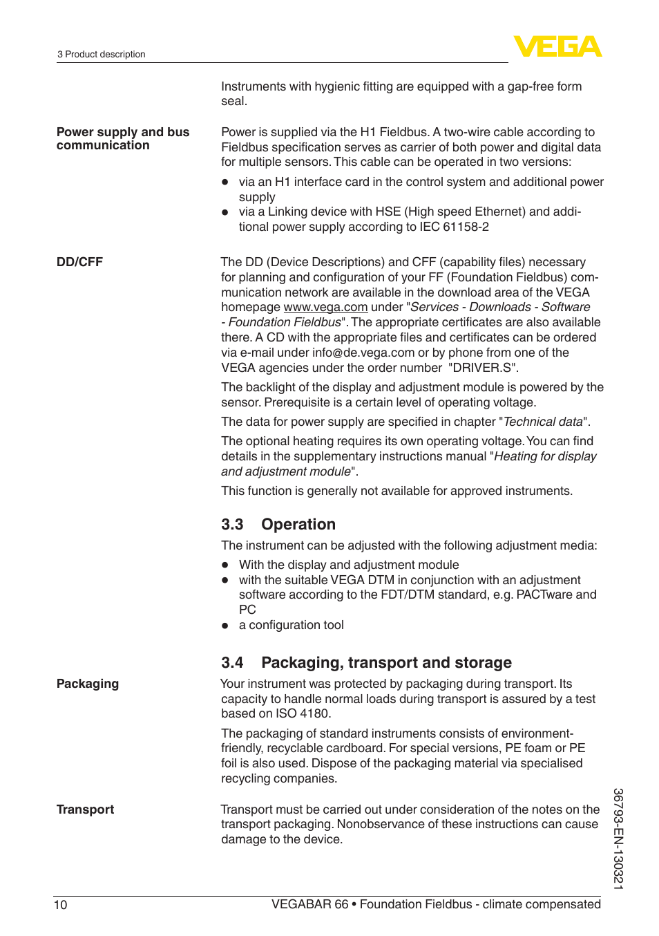 VEGA VEGABAR 66 Foundation Fieldbus - climate compensated User Manual | Page 10 / 76