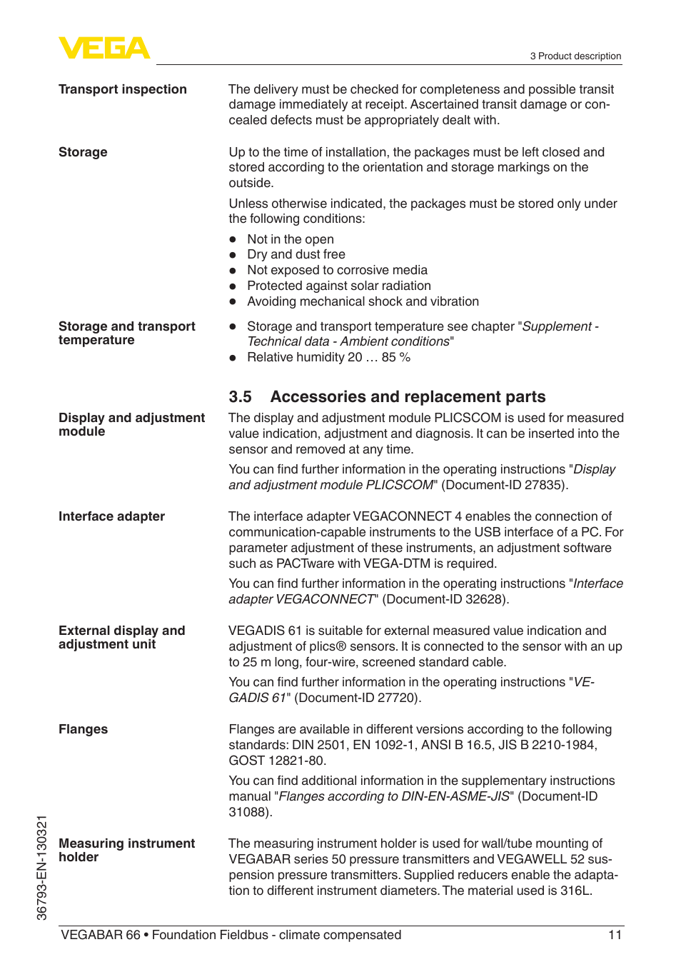 VEGA VEGABAR 66 Foundation Fieldbus - climate compensated User Manual | Page 11 / 76
