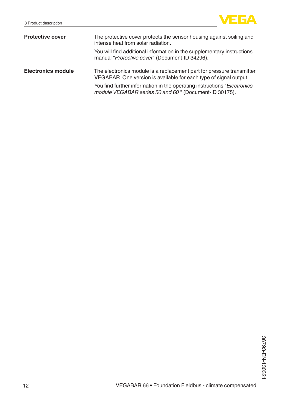 VEGA VEGABAR 66 Foundation Fieldbus - climate compensated User Manual | Page 12 / 76