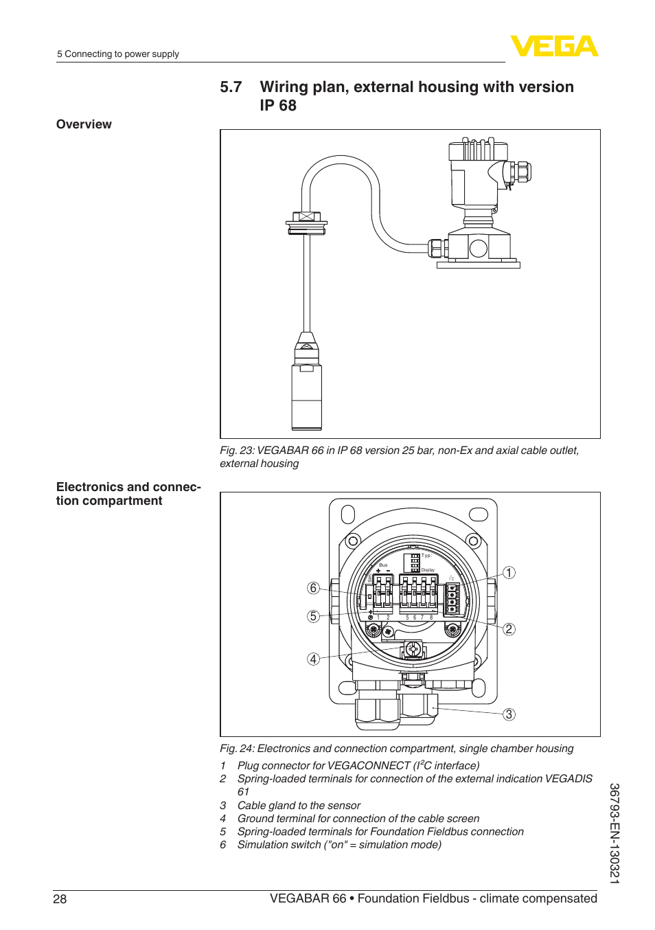 7 wiring plan, external housing with version ip 68 | VEGA VEGABAR 66 Foundation Fieldbus - climate compensated User Manual | Page 28 / 76