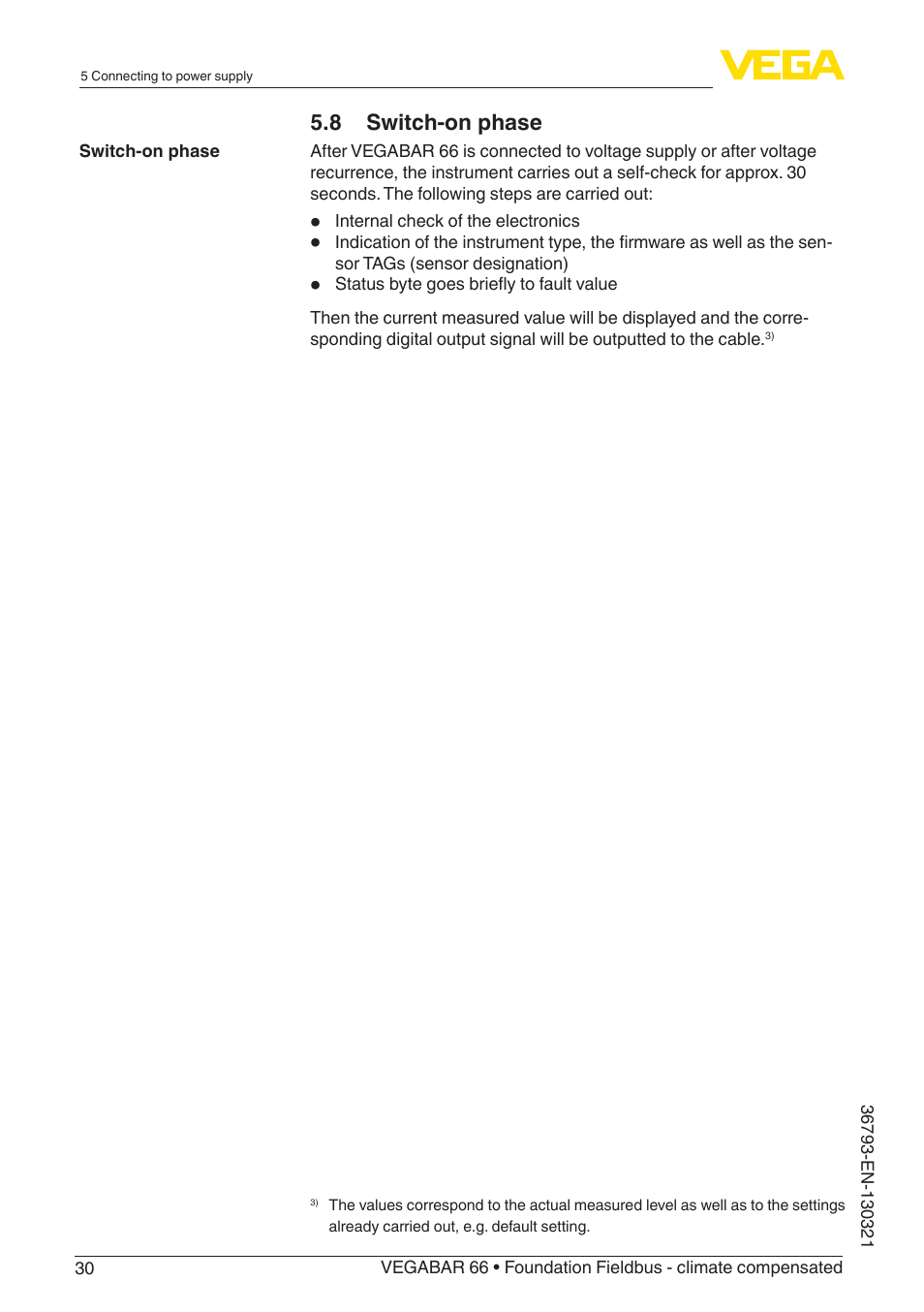 8 switch-on phase | VEGA VEGABAR 66 Foundation Fieldbus - climate compensated User Manual | Page 30 / 76