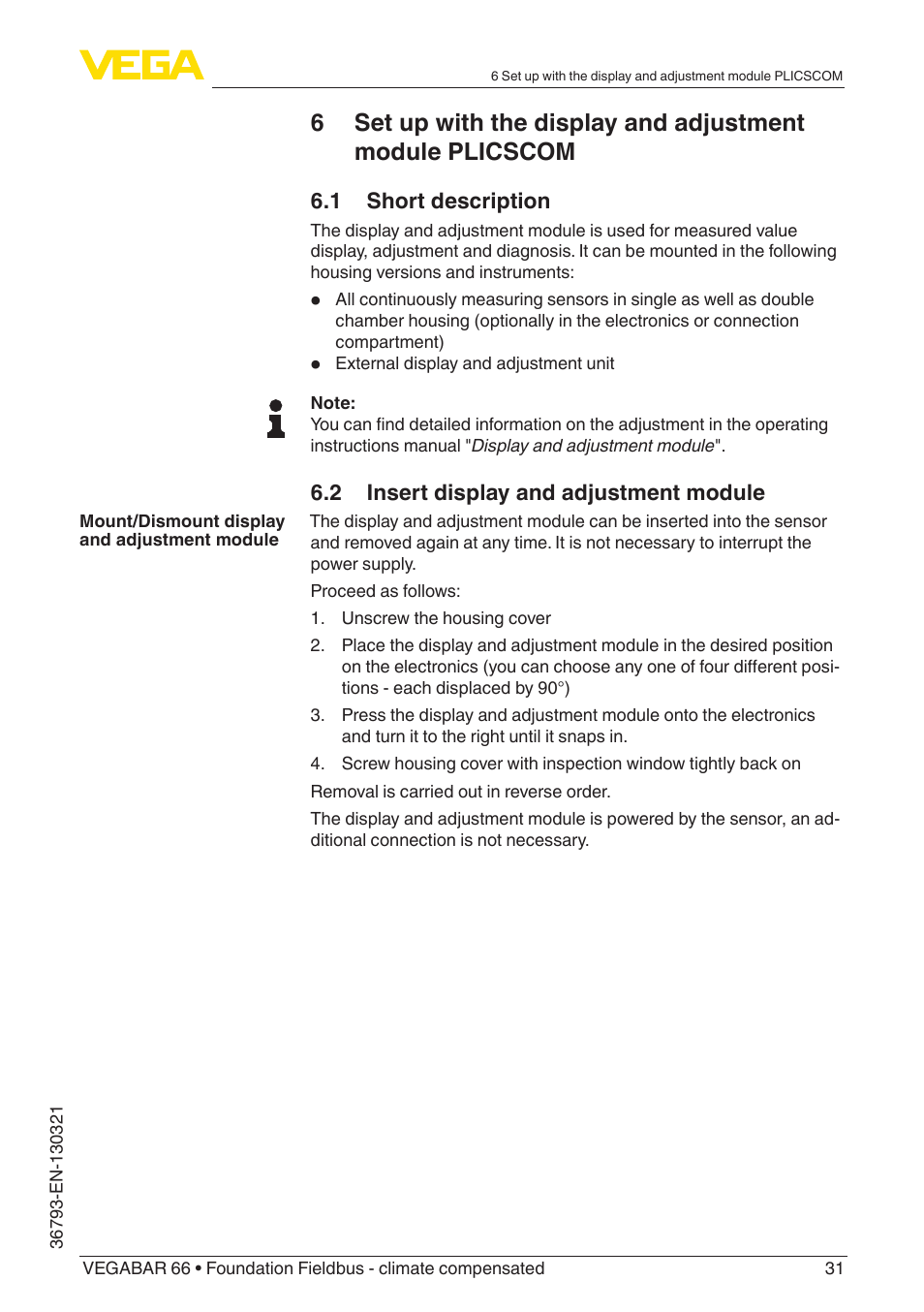 VEGA VEGABAR 66 Foundation Fieldbus - climate compensated User Manual | Page 31 / 76