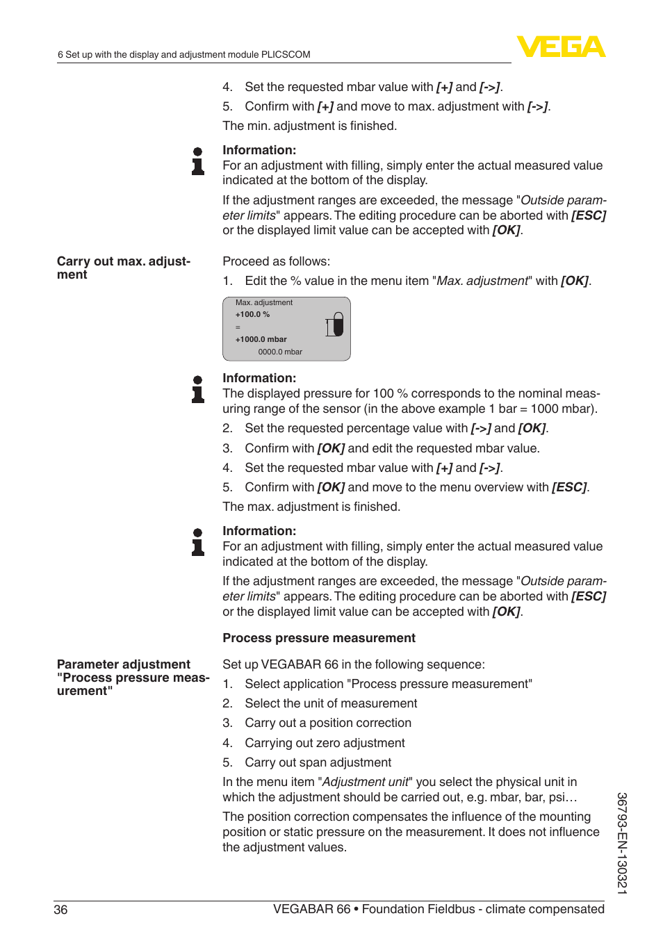 VEGA VEGABAR 66 Foundation Fieldbus - climate compensated User Manual | Page 36 / 76