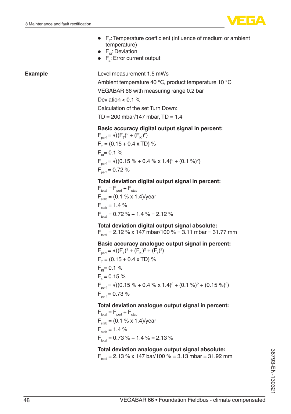 VEGA VEGABAR 66 Foundation Fieldbus - climate compensated User Manual | Page 48 / 76