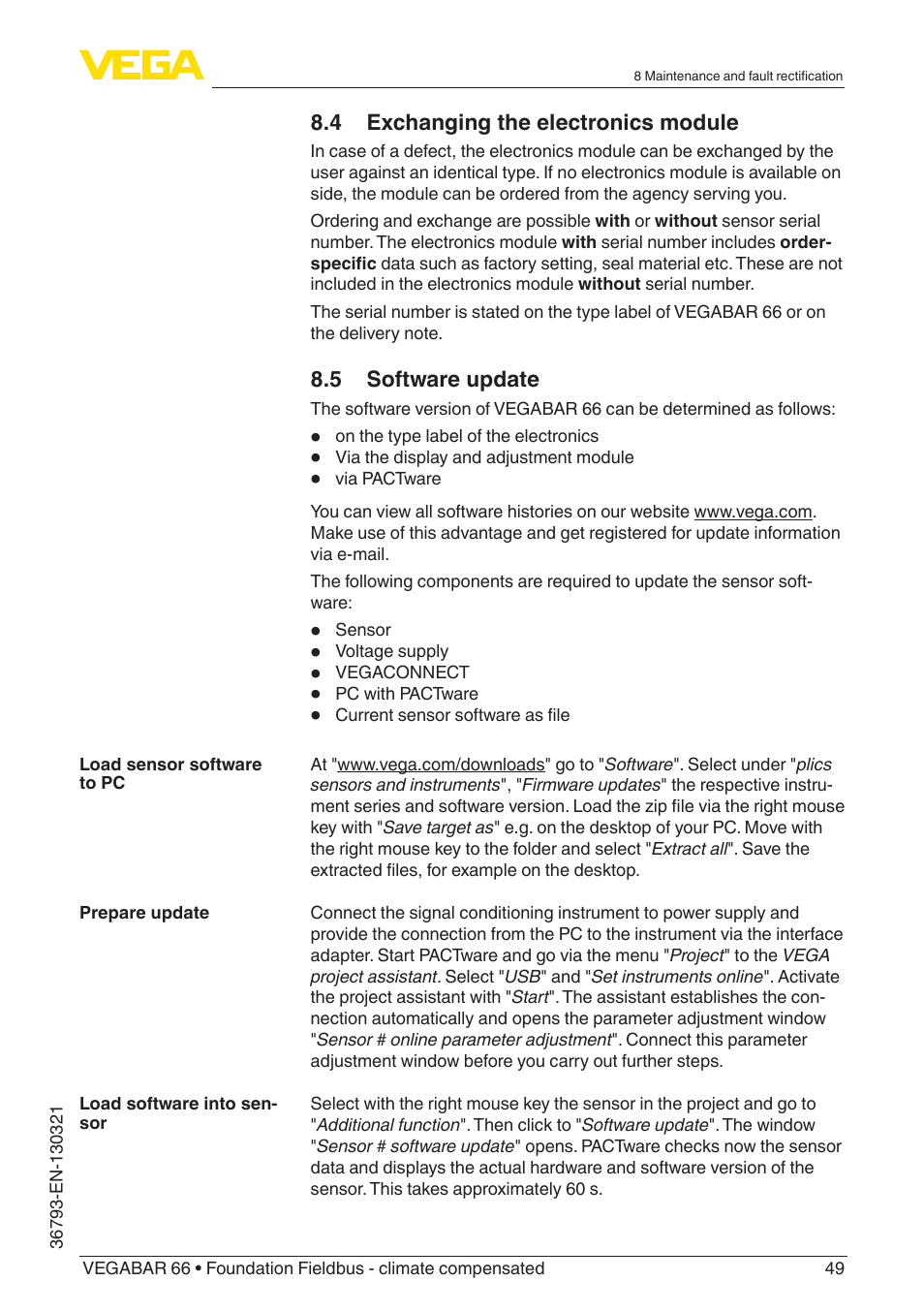 VEGA VEGABAR 66 Foundation Fieldbus - climate compensated User Manual | Page 49 / 76