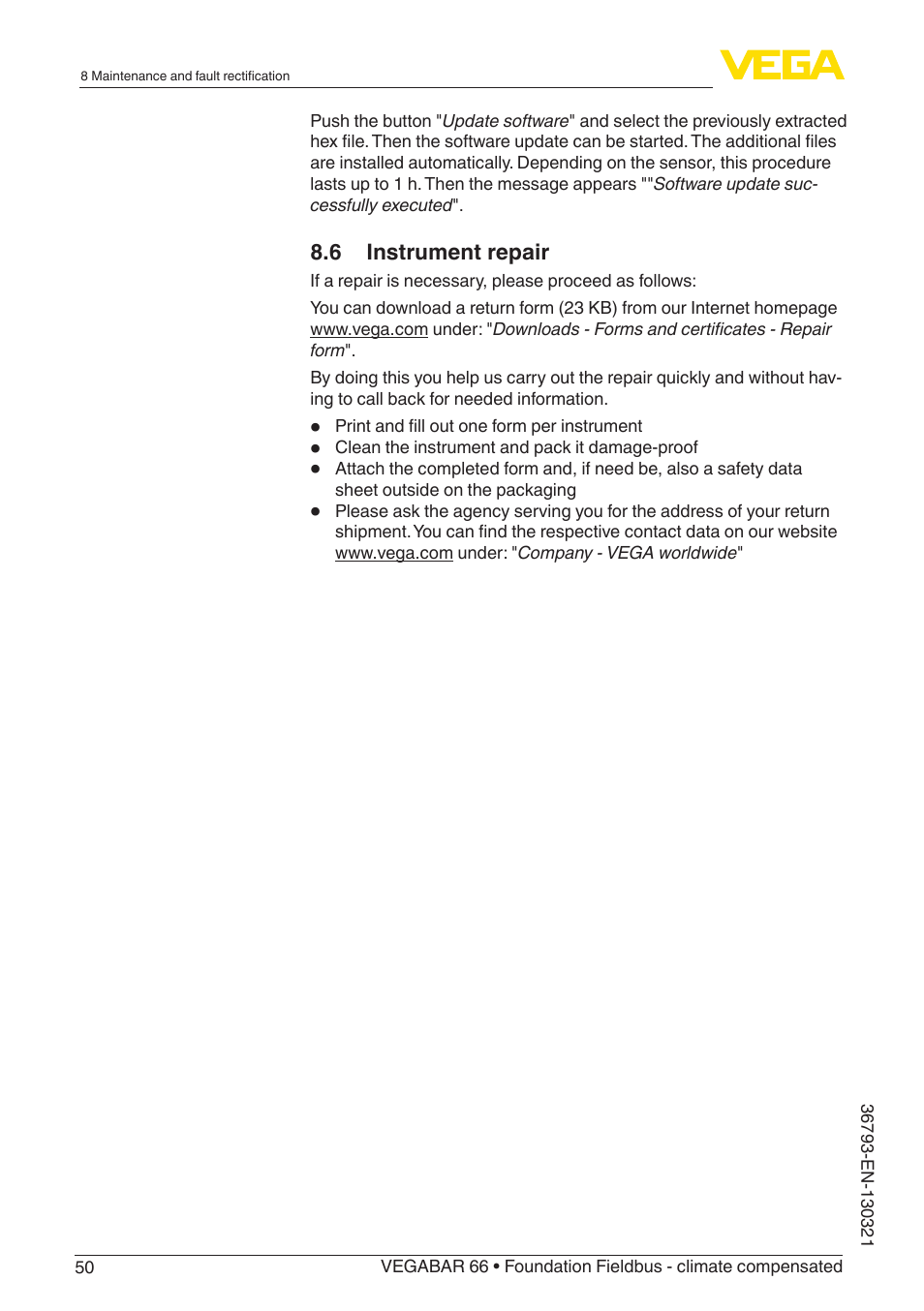 VEGA VEGABAR 66 Foundation Fieldbus - climate compensated User Manual | Page 50 / 76
