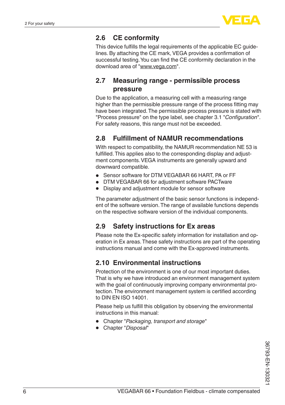 VEGA VEGABAR 66 Foundation Fieldbus - climate compensated User Manual | Page 6 / 76