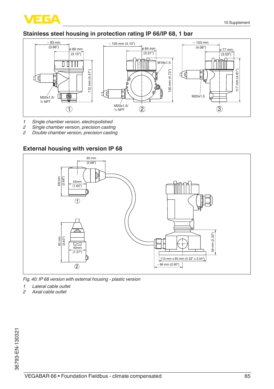 External housing with version ip 68 | VEGA VEGABAR 66 Foundation Fieldbus - climate compensated User Manual | Page 65 / 76