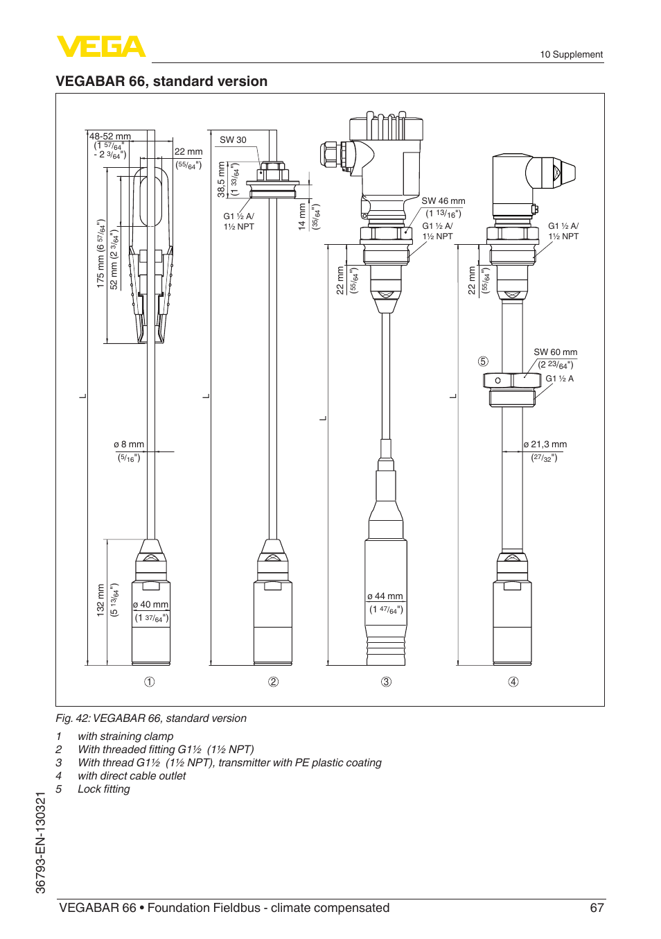 Vegabar 66, standard version | VEGA VEGABAR 66 Foundation Fieldbus - climate compensated User Manual | Page 67 / 76