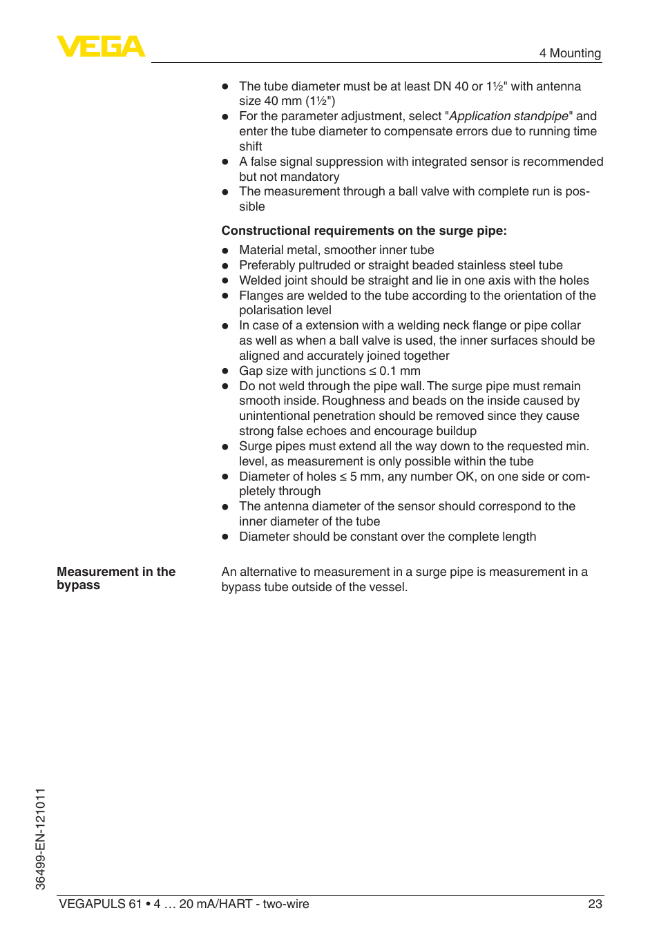 VEGA VEGAPULS 61 (≥ 2.0.0 - ≥ 4.0.0) 4 … 20 mA_HART - two-wire User Manual | Page 23 / 84