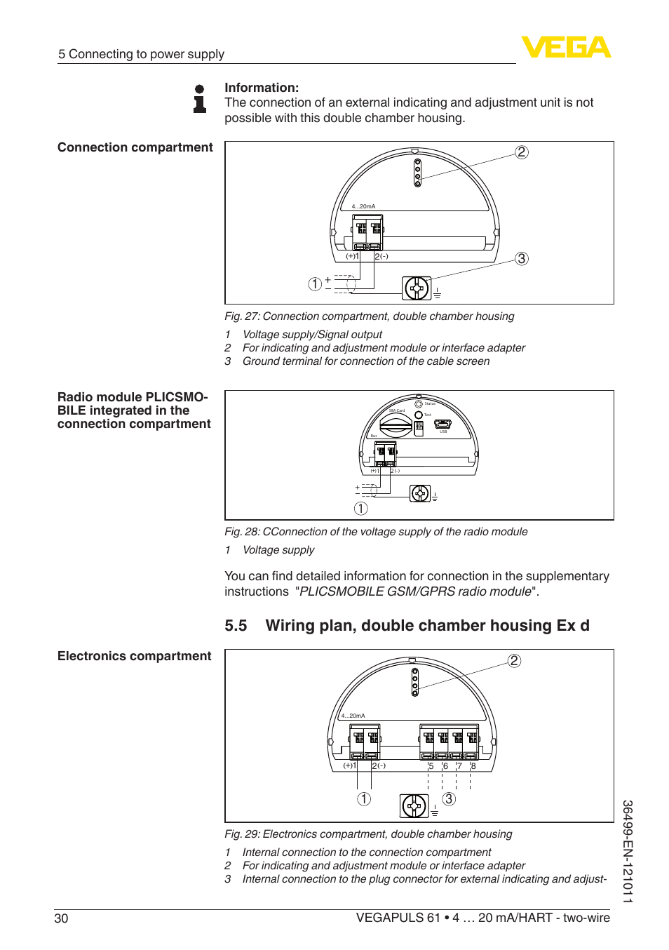 5 wiring plan, double chamber housing ex d | VEGA VEGAPULS 61 (≥ 2.0.0 - ≥ 4.0.0) 4 … 20 mA_HART - two-wire User Manual | Page 30 / 84