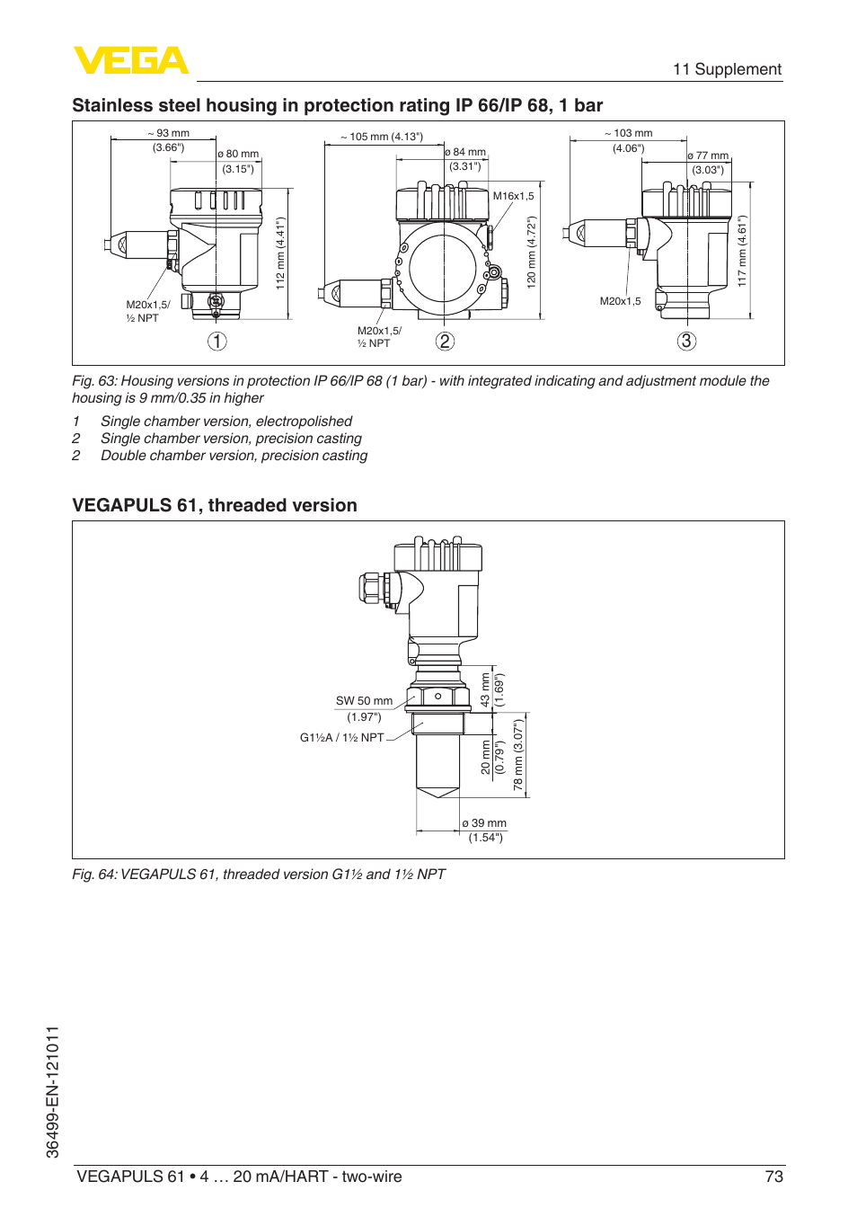 Vegapuls 61, threaded version | VEGA VEGAPULS 61 (≥ 2.0.0 - ≥ 4.0.0) 4 … 20 mA_HART - two-wire User Manual | Page 73 / 84