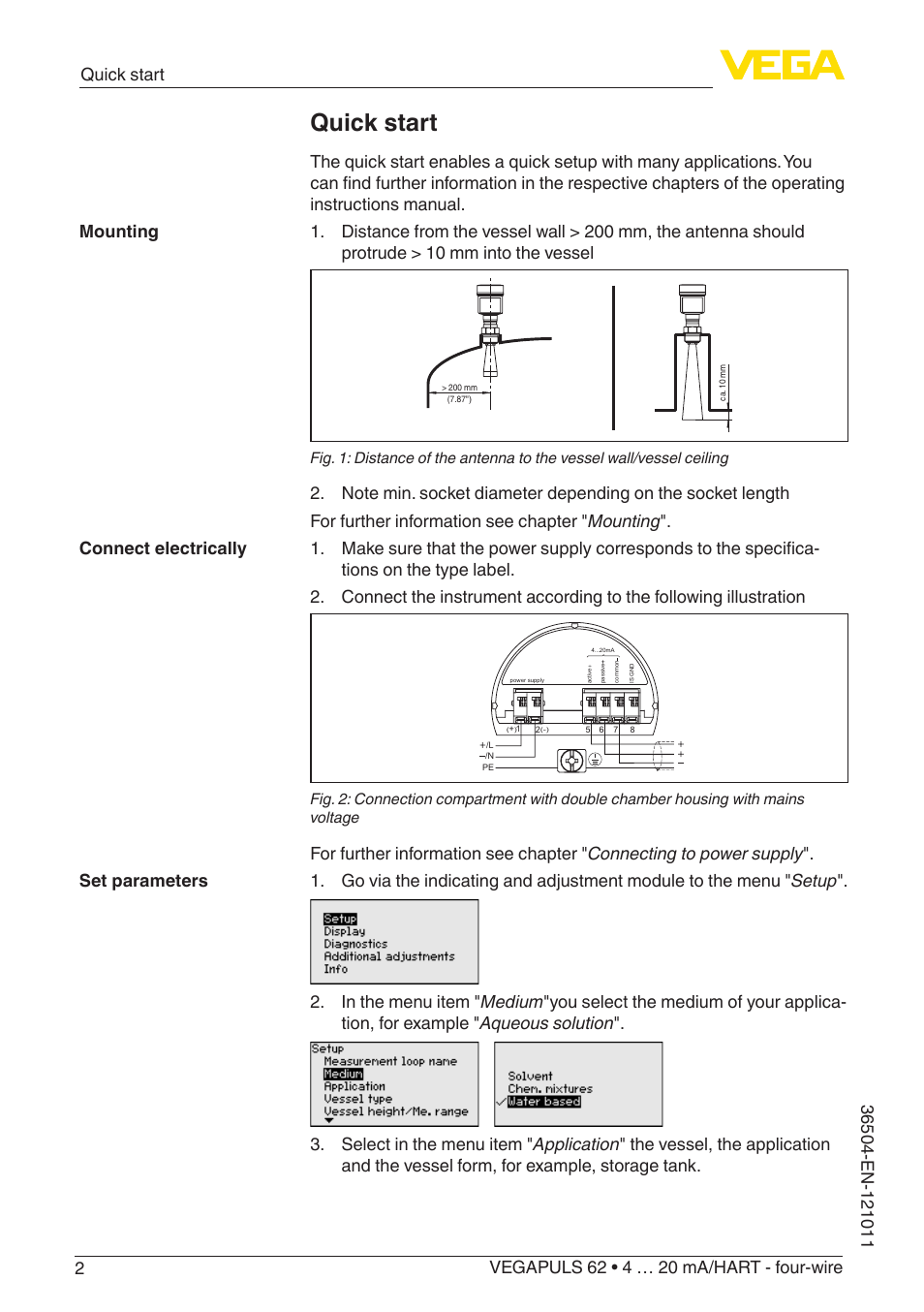 Quick start | VEGA VEGAPULS 62 (≥ 2.0.0 - ≥ 4.0.0) 4 … 20 mA_HART - four-wire User Manual | Page 2 / 80