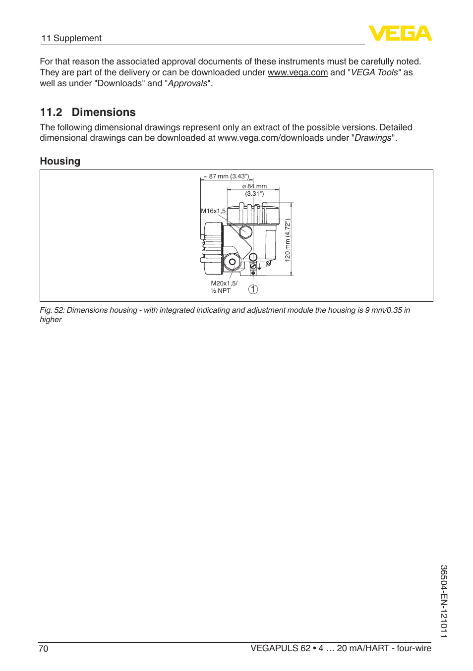 2 dimensions, Housing | VEGA VEGAPULS 62 (≥ 2.0.0 - ≥ 4.0.0) 4 … 20 mA_HART - four-wire User Manual | Page 70 / 80