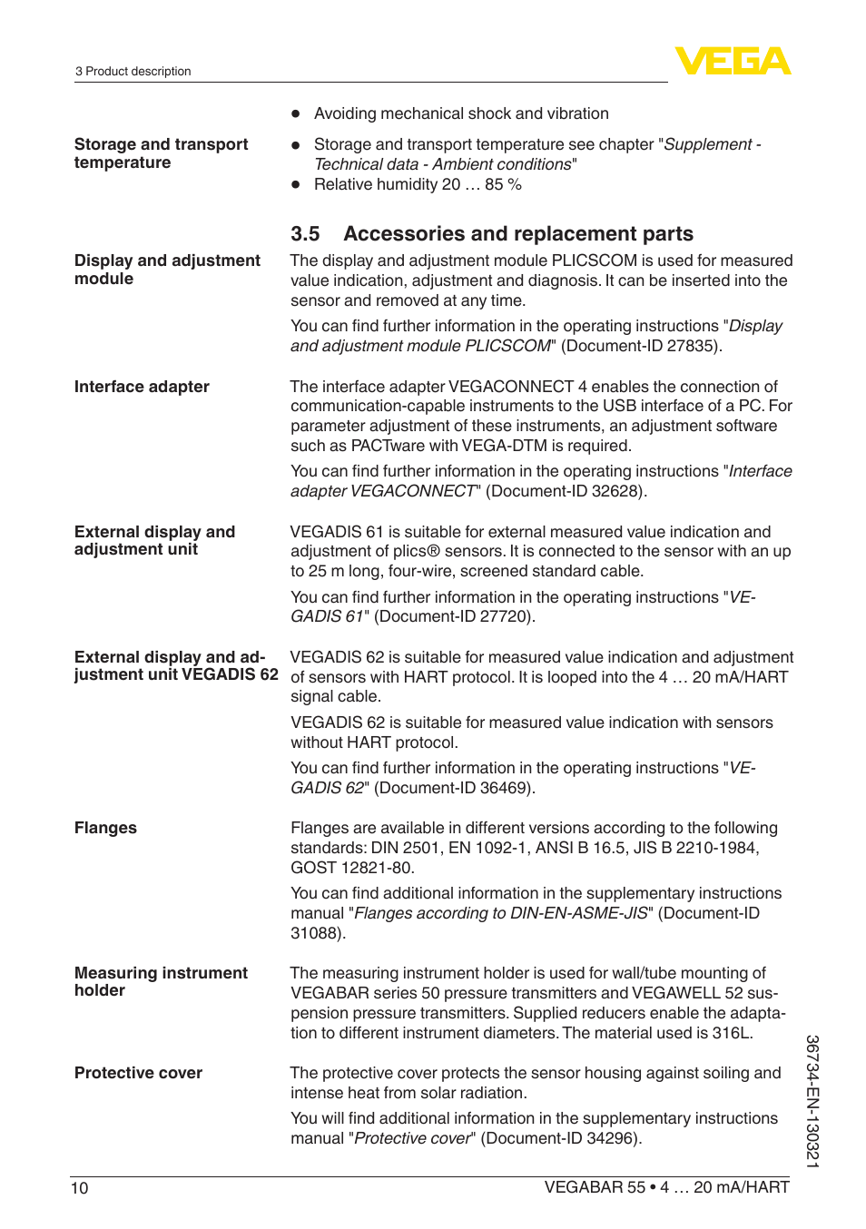 5 accessories and replacement parts | VEGA VEGABAR 55 4 … 20 mA_HART User Manual | Page 10 / 72