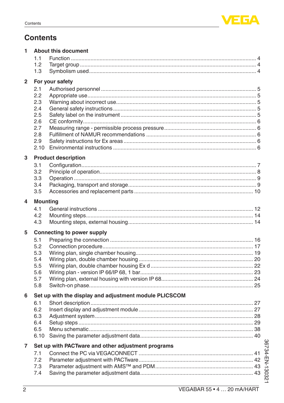 VEGA VEGABAR 55 4 … 20 mA_HART User Manual | Page 2 / 72