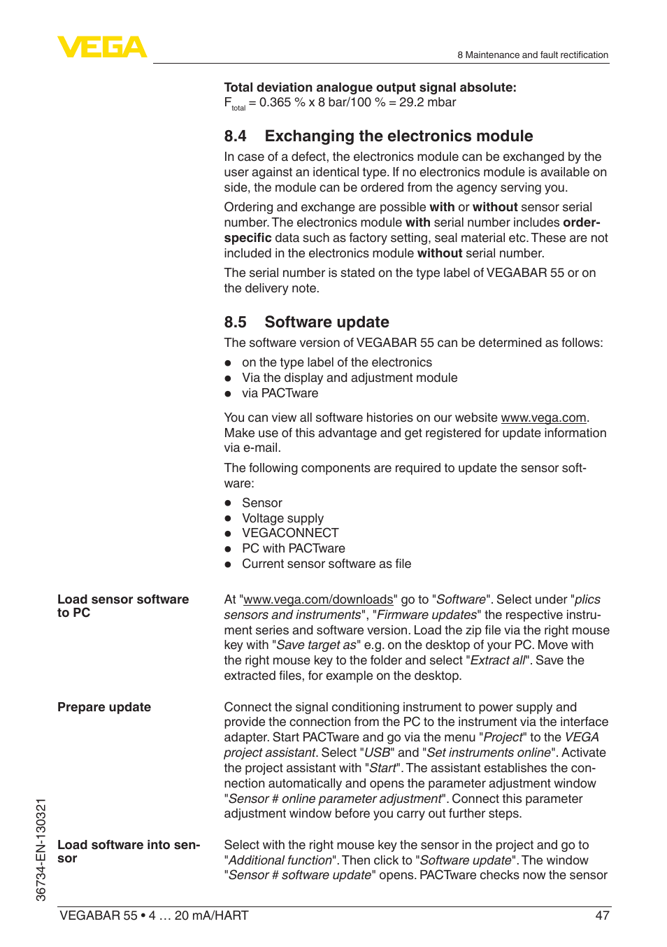 VEGA VEGABAR 55 4 … 20 mA_HART User Manual | Page 47 / 72