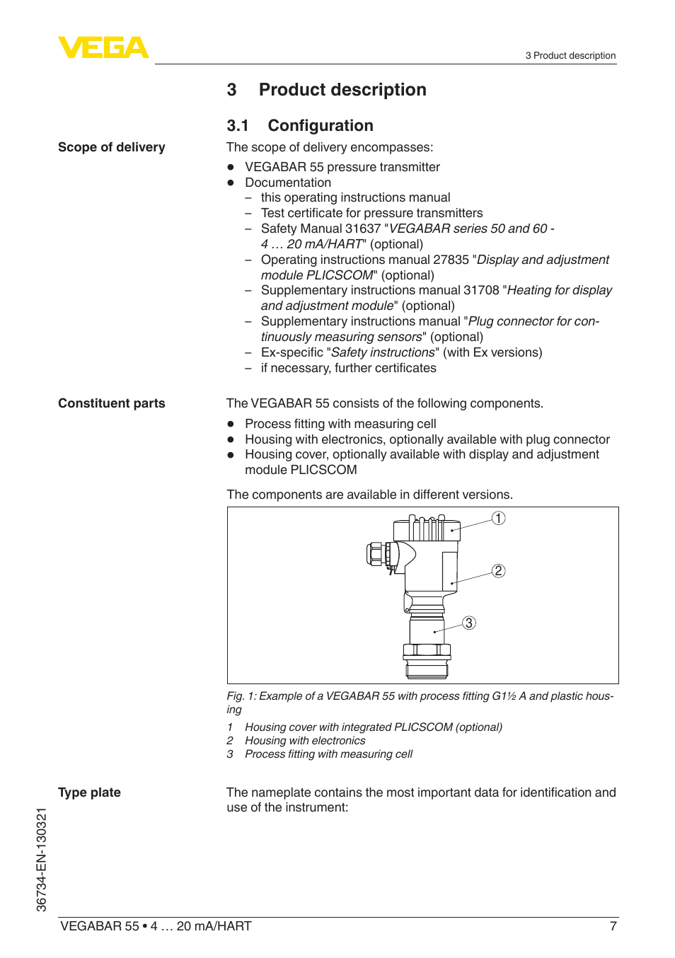 3 product description | VEGA VEGABAR 55 4 … 20 mA_HART User Manual | Page 7 / 72