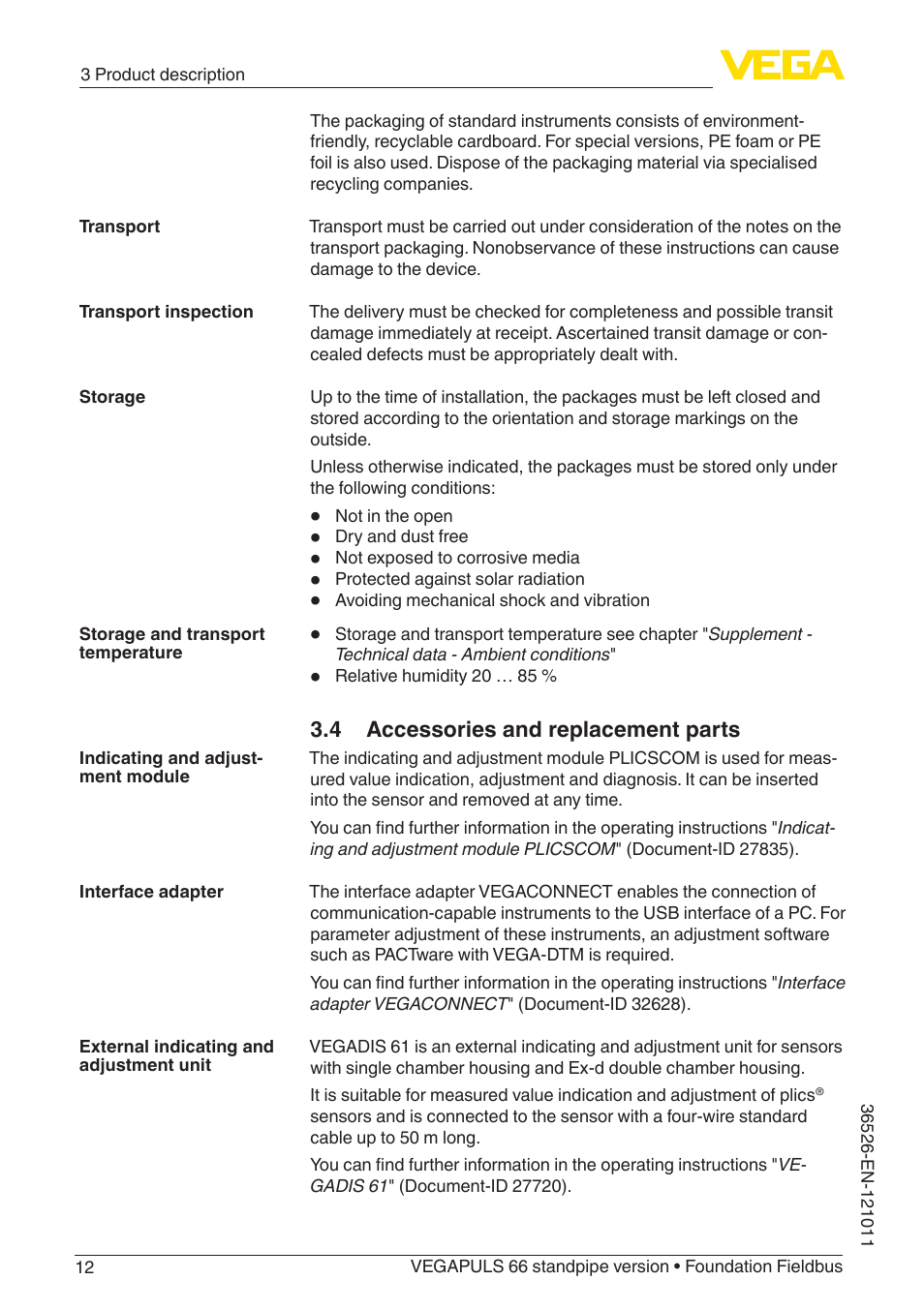 4 accessories and replacement parts | VEGA VEGAPULS 66 (≥ 2.0.0 - ≥ 4.0.0) standpipe ver. Foundation Fieldbus User Manual | Page 12 / 68