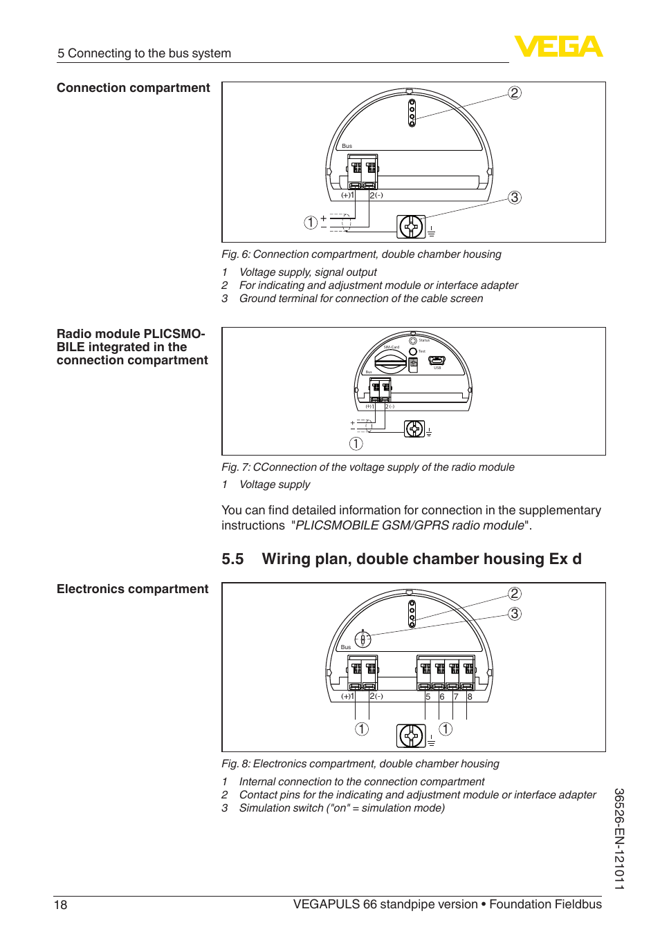 5 wiring plan, double chamber housing ex d | VEGA VEGAPULS 66 (≥ 2.0.0 - ≥ 4.0.0) standpipe ver. Foundation Fieldbus User Manual | Page 18 / 68