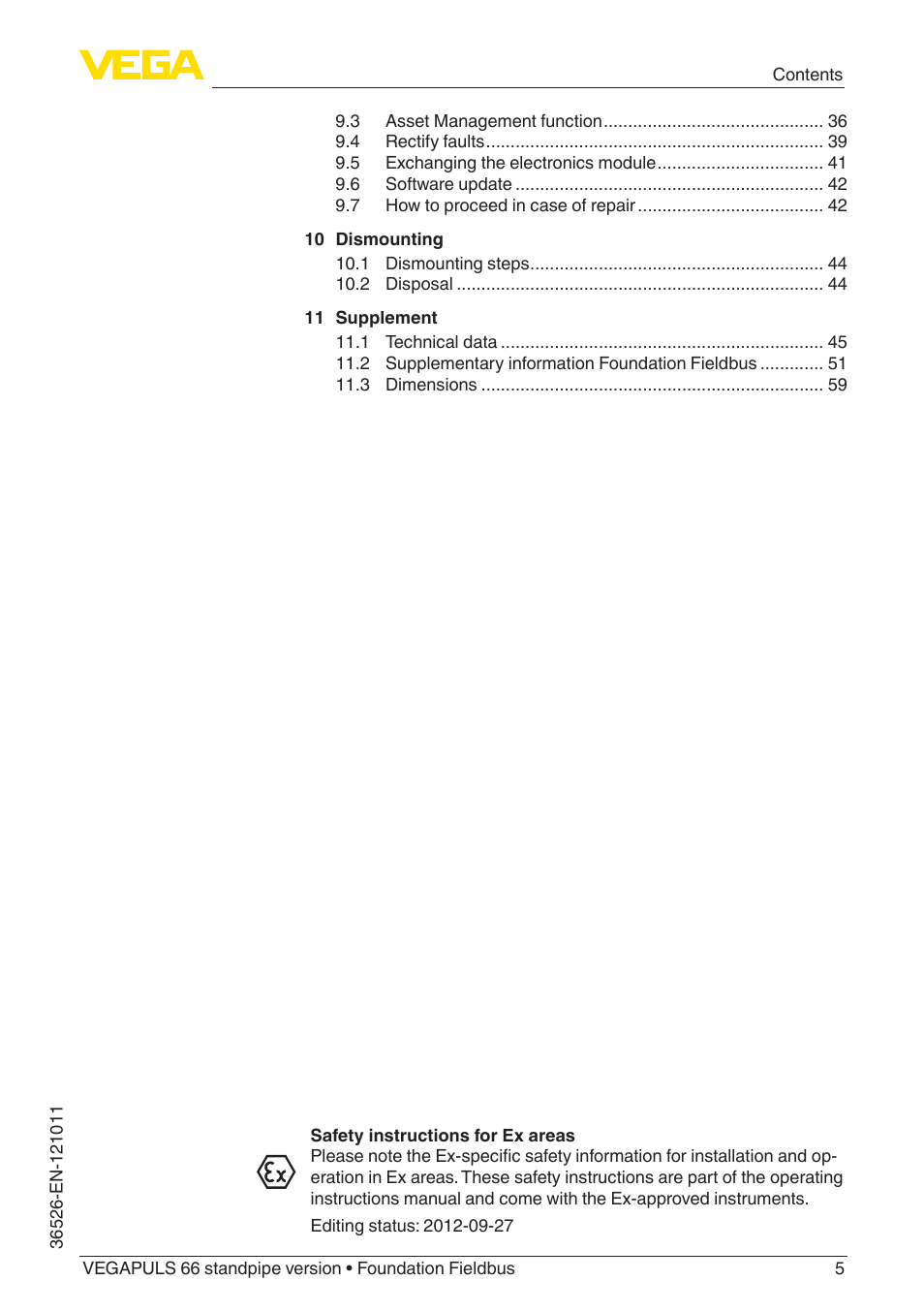 VEGA VEGAPULS 66 (≥ 2.0.0 - ≥ 4.0.0) standpipe ver. Foundation Fieldbus User Manual | Page 5 / 68