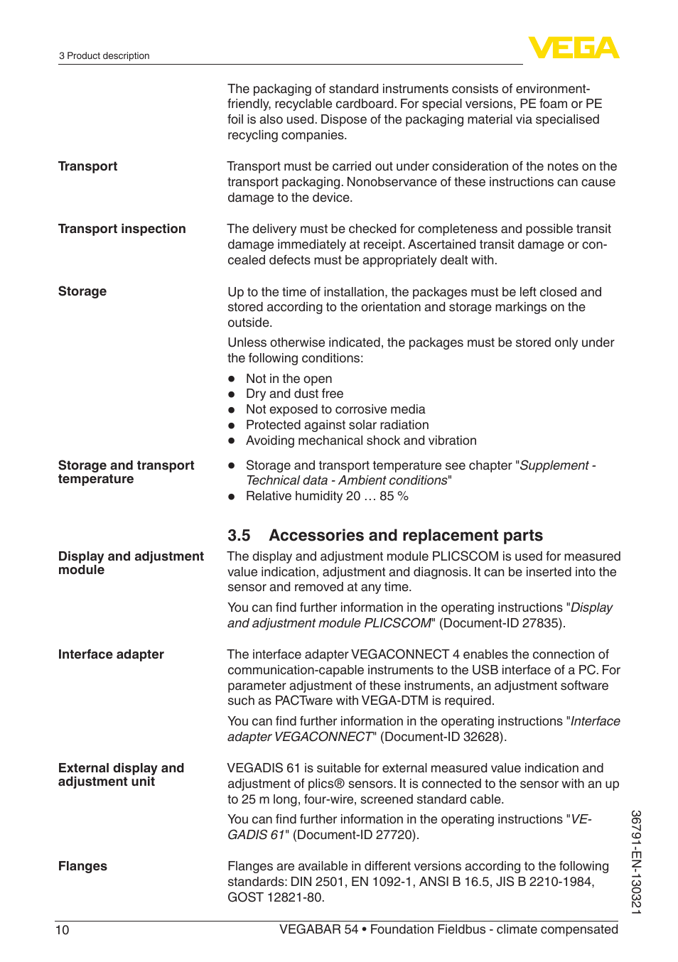 VEGA VEGABAR 54 Foundation Fieldbus - climate compensated User Manual | Page 10 / 72
