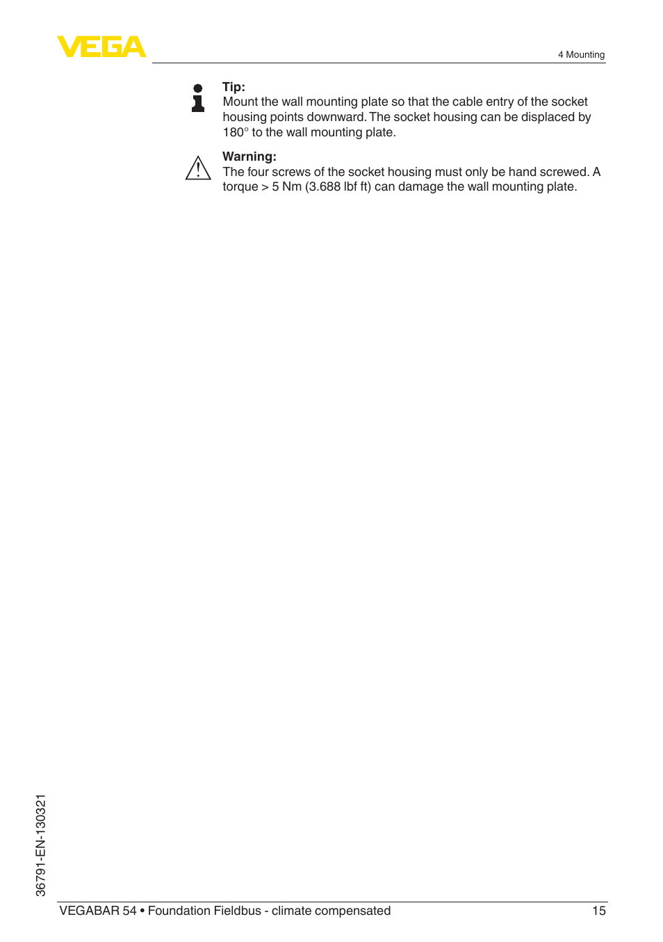 VEGA VEGABAR 54 Foundation Fieldbus - climate compensated User Manual | Page 15 / 72