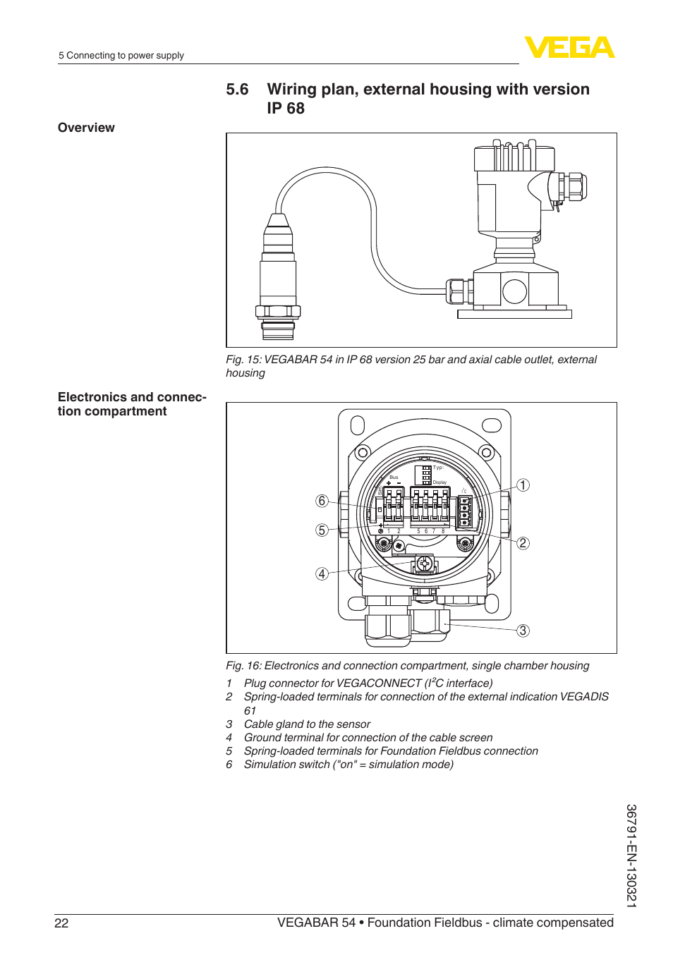 6 wiring plan, external housing with version ip 68 | VEGA VEGABAR 54 Foundation Fieldbus - climate compensated User Manual | Page 22 / 72