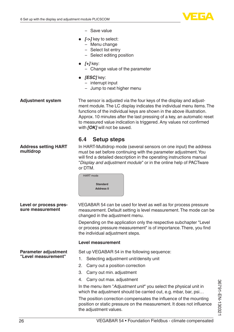 4 setup steps | VEGA VEGABAR 54 Foundation Fieldbus - climate compensated User Manual | Page 26 / 72