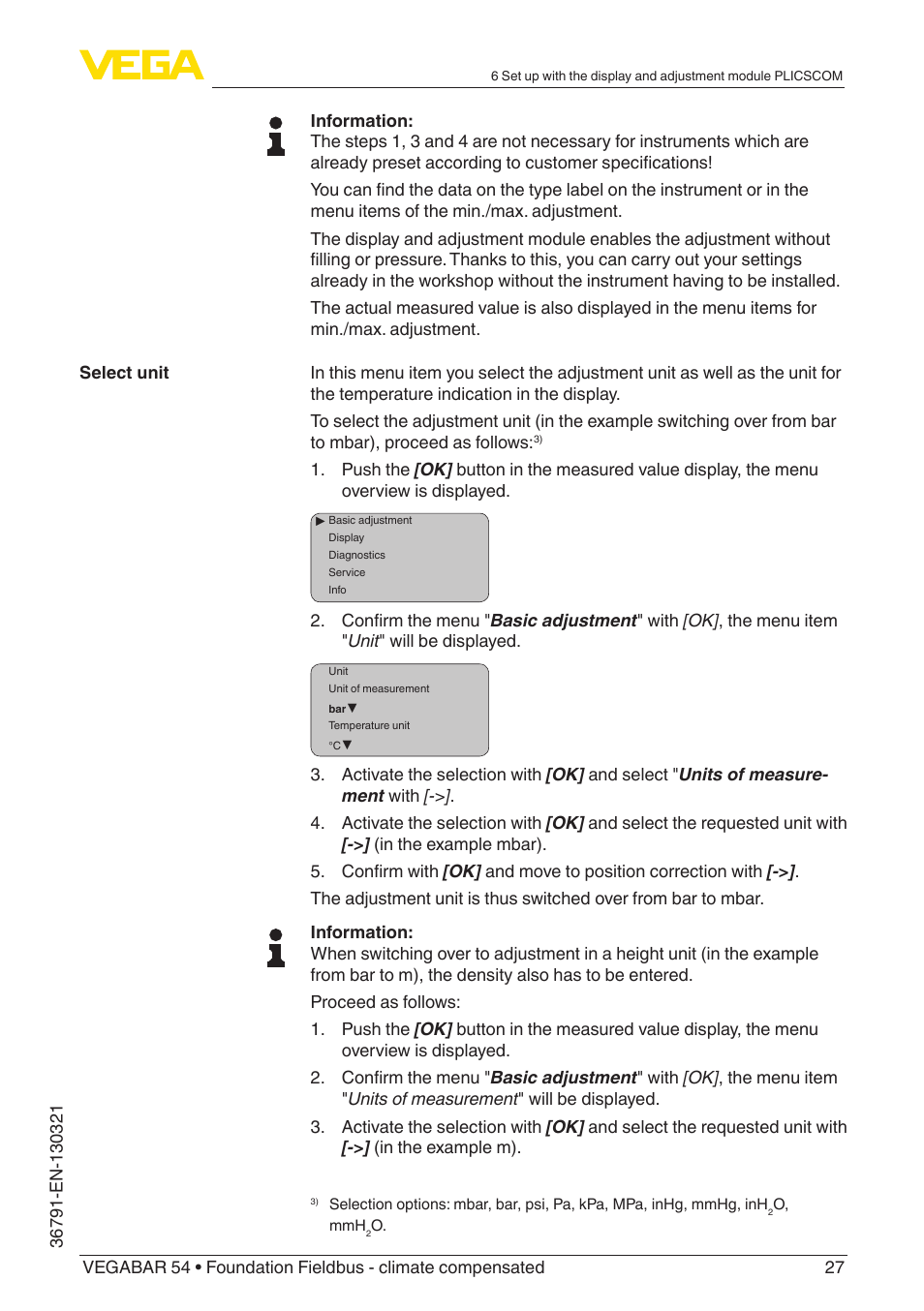 VEGA VEGABAR 54 Foundation Fieldbus - climate compensated User Manual | Page 27 / 72