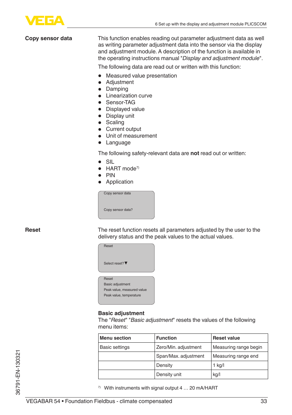 VEGA VEGABAR 54 Foundation Fieldbus - climate compensated User Manual | Page 33 / 72