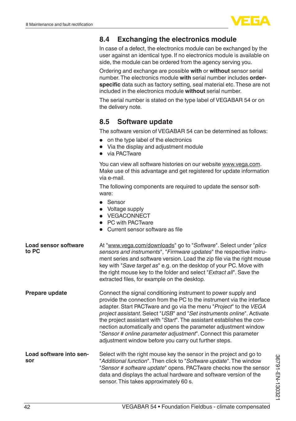 VEGA VEGABAR 54 Foundation Fieldbus - climate compensated User Manual | Page 42 / 72
