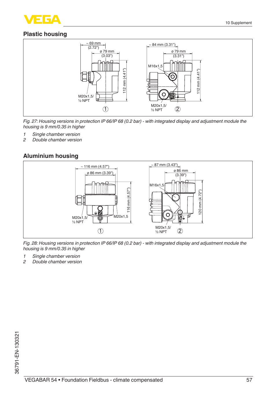 Plastic housing, Aluminium housing | VEGA VEGABAR 54 Foundation Fieldbus - climate compensated User Manual | Page 57 / 72