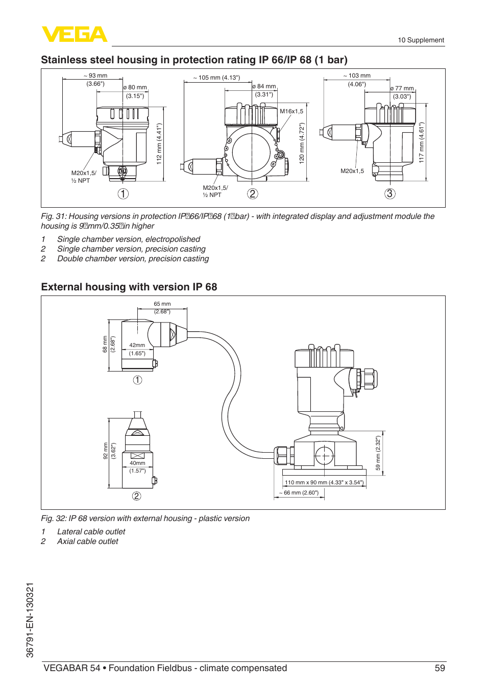 External housing with version ip 68 | VEGA VEGABAR 54 Foundation Fieldbus - climate compensated User Manual | Page 59 / 72