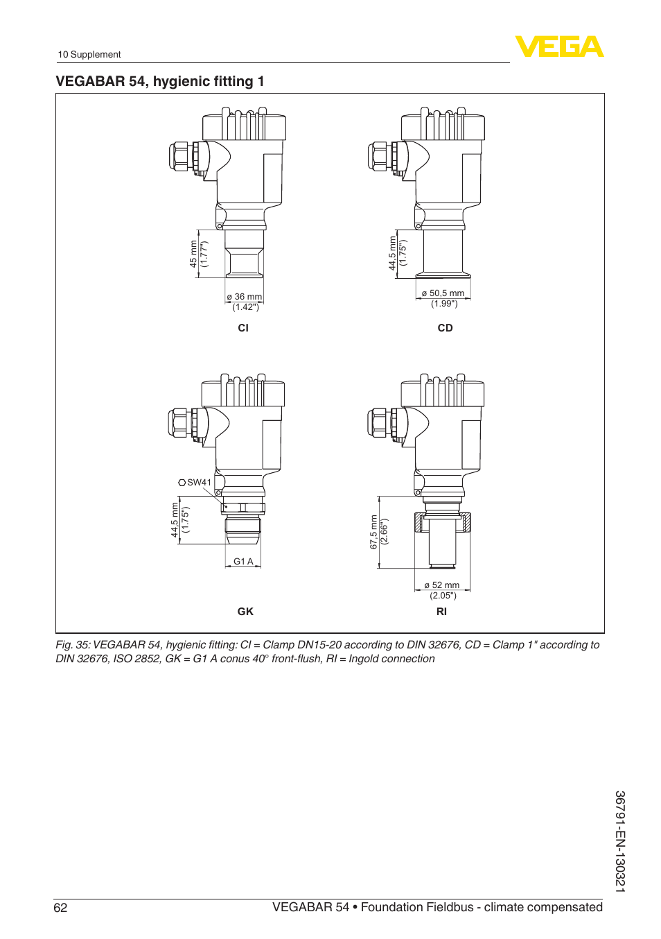 Vegabar 54, hygienic fitting 1 | VEGA VEGABAR 54 Foundation Fieldbus - climate compensated User Manual | Page 62 / 72