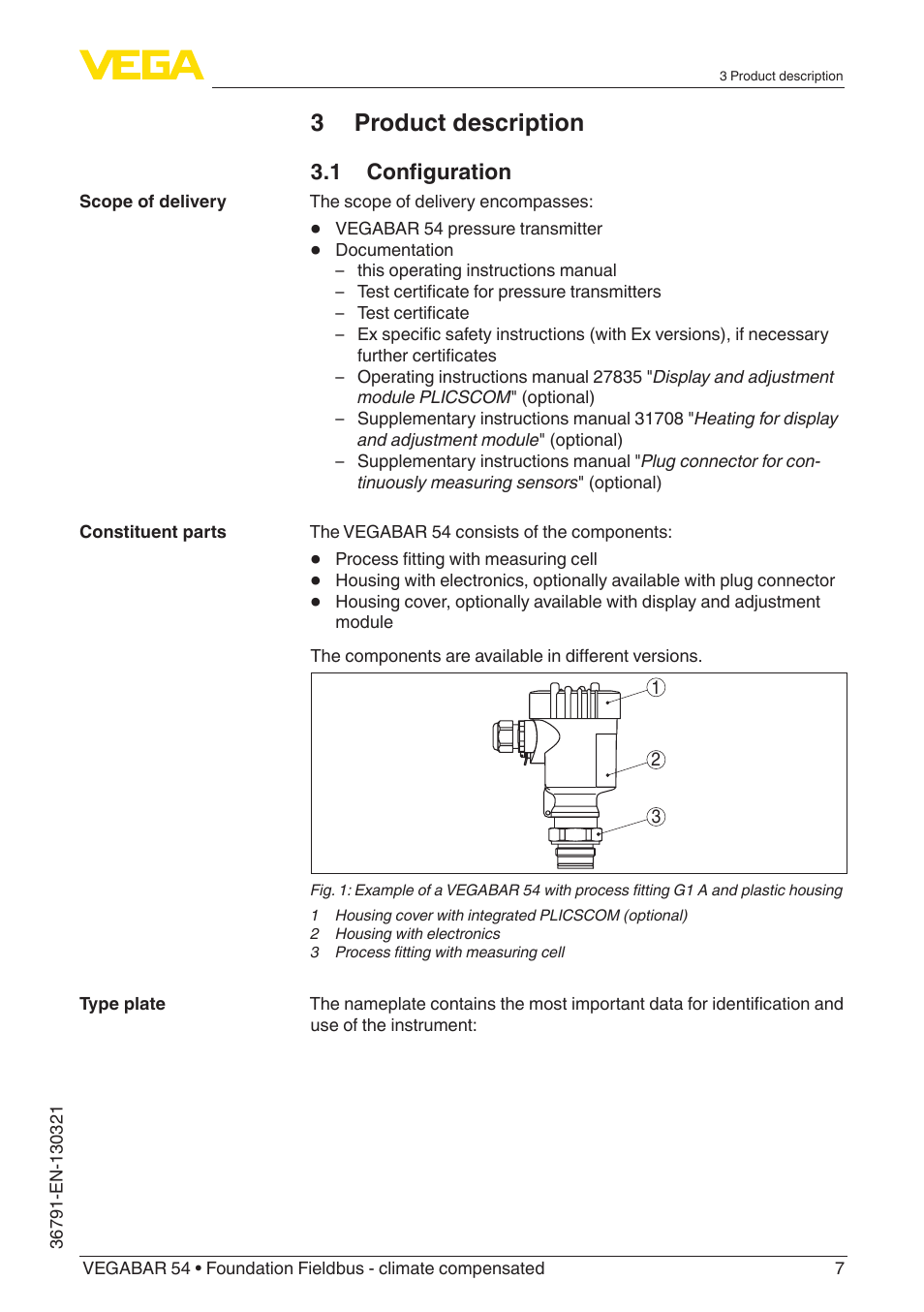 3 product description | VEGA VEGABAR 54 Foundation Fieldbus - climate compensated User Manual | Page 7 / 72