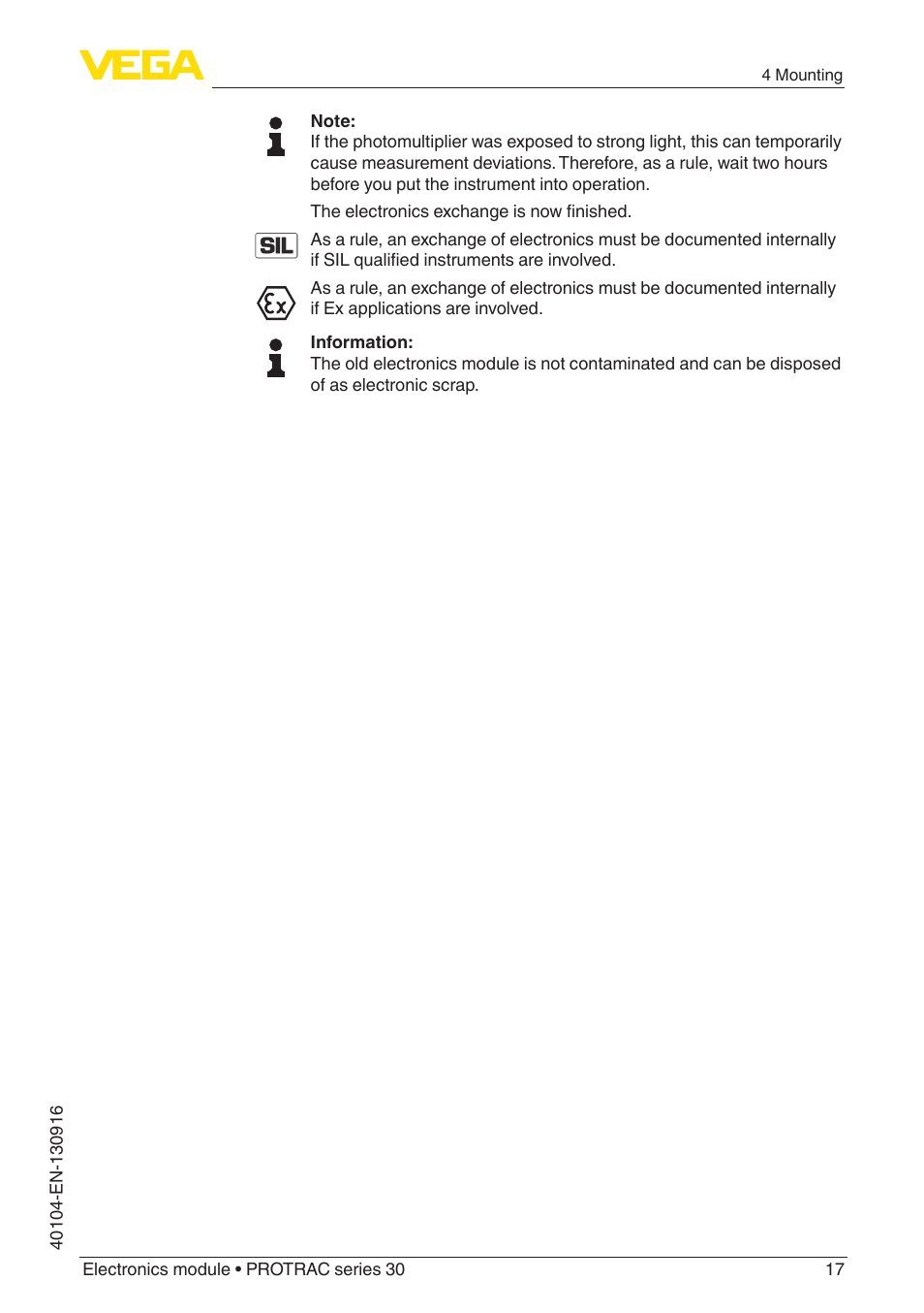 VEGA PROTRAC series 30 Electronics module User Manual | Page 17 / 24