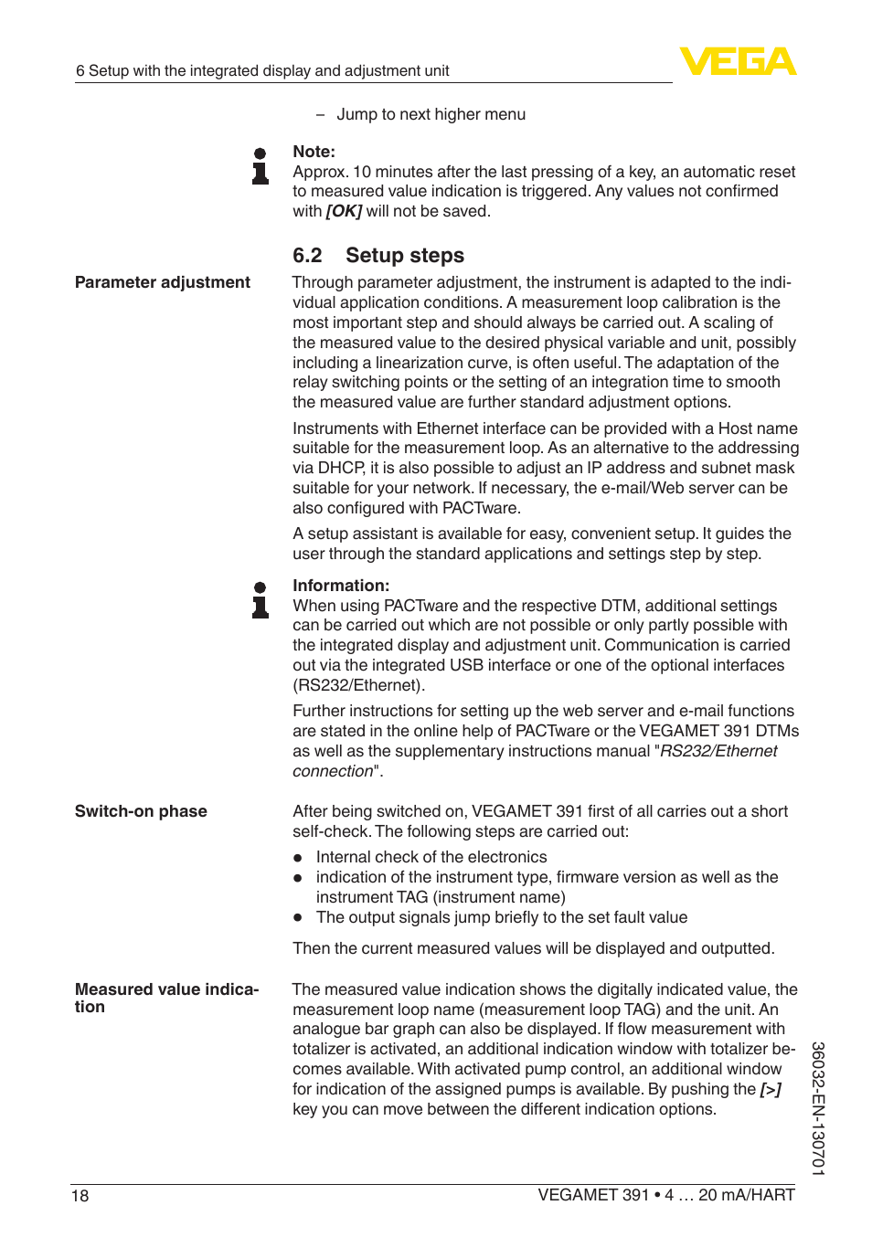 2 setup steps | VEGA VEGAMET 391 4 … 20 mA_HART User Manual | Page 18 / 64
