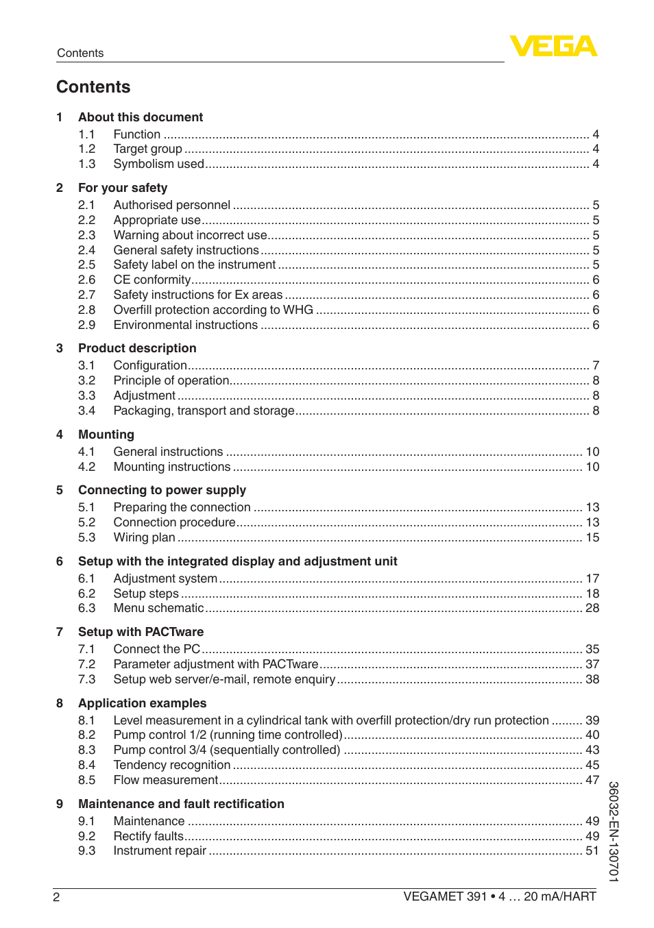 VEGA VEGAMET 391 4 … 20 mA_HART User Manual | Page 2 / 64