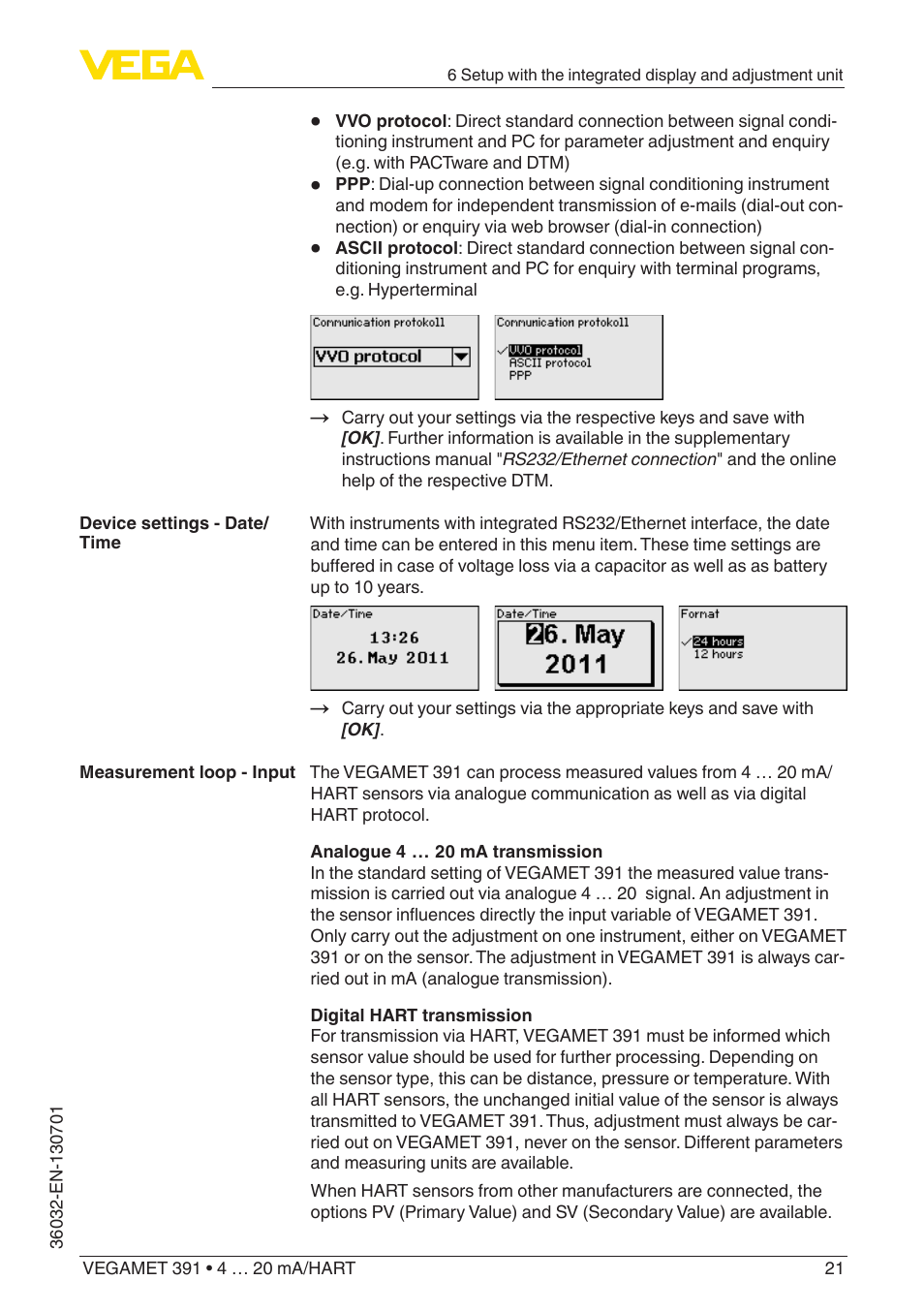VEGA VEGAMET 391 4 … 20 mA_HART User Manual | Page 21 / 64