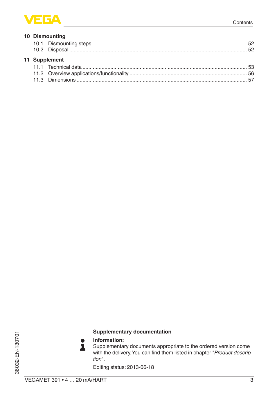 VEGA VEGAMET 391 4 … 20 mA_HART User Manual | Page 3 / 64